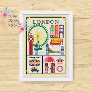 London Cross Stitch Pattern, Little city cross stitch pattern, United Kingdom, Modern cross stitch, country stitch, Travel cross stitch,#030