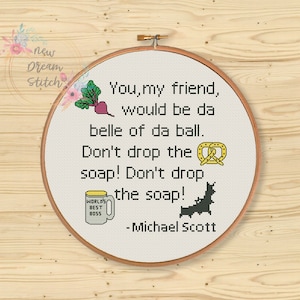 Office cross stitch pattern, TV Show Best Quotes cross stitch pattern, Funny TV Show xstitch, Don't Drop the Soap, Comic Series, #060