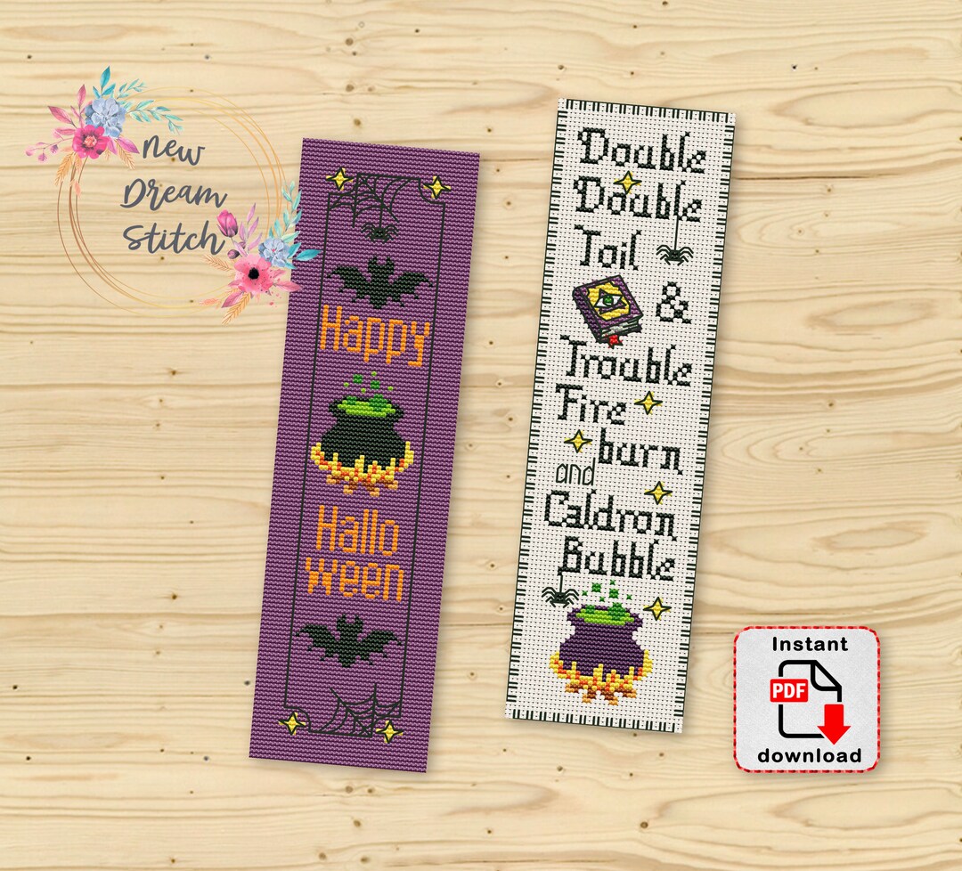 Bookmark Halloween Cross Stitch Pattern, Lilac Bookmark Pattern With ...