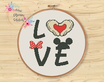 Love Mouse-kruissteekpatroon, Love-kruissteekpatroon, muishanden, Valentijnsdag kruissteek, direct downloaden, #026
