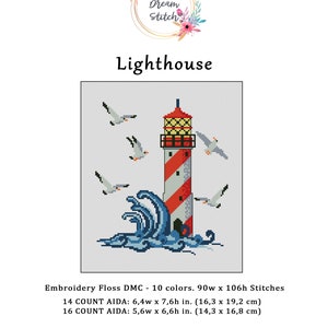 Lighthouse Cross Stitch Pattern, Nature Counted Pattern PDF, Seagull ...