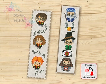 Bookmark Pixel People cross stitch pattern, Mini Heroes, Wizarding world, Magic school castle xStitch, little wizard stitch counted, #179