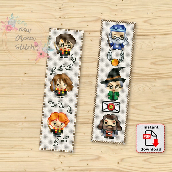 Bookmark Pixel People cross stitch pattern, Mini Heroes, Wizarding world, Magic school castle xStitch, little wizard stitch counted, #179