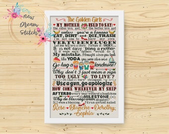 Girls Best Quotes Cross Stitch Pattern, In This House Girls, Home Family Rules, Golden Quotes TV Show xstitch, Pixel People Chart, #0218