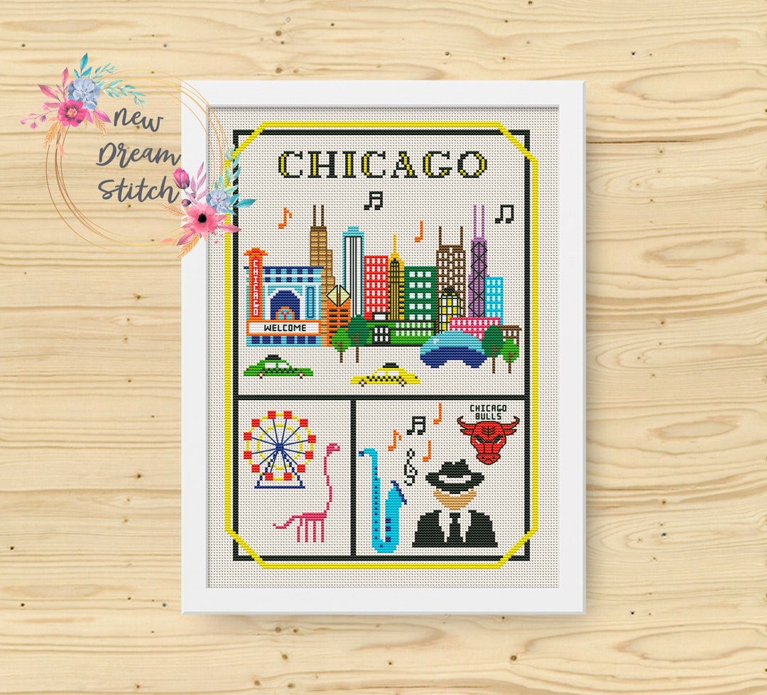 Chicago Cross Stitch Pattern, Little City Cross Stitch Pattern, Modern ...