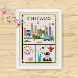 Chicago Cross Stitch Pattern, Little city cross stitch pattern, Modern cross stitch, US State cross stitch, Travel cross stitch, #056
