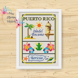 Puerto Rico Cross Stitch Pattern, Little city cross stitch pattern, Modern cross stitch, Island cross stitch, Travel cross stitch, #013