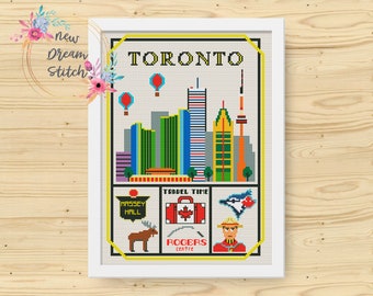 Wzór krzyżykowy Toronto, Małe miasto xstitch, Miasta Kanady, Nowoczesny krzyżyk, ścieg wiejski, Podróżuj po świecie, #232