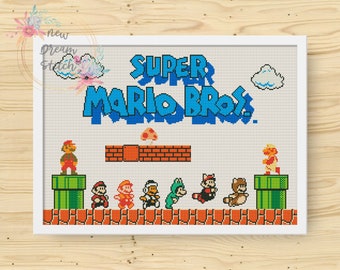 Super Bros cross stitch pattern, Retro Video Game cross stitch pattern, Modern home decor stitch counted, pixel people xstitch #040