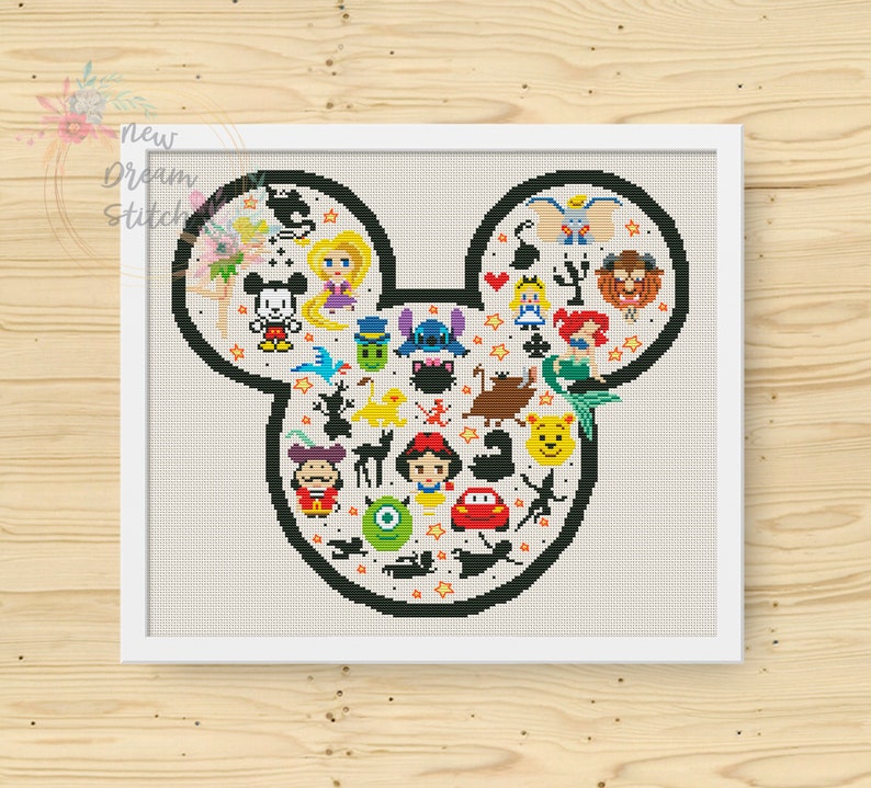 Cartoon characters Cross Stitch Pattern, Mouse head, Mini Pixel Cartoon Hero, Kids room Decor cross stitch, PDF Instant Download, #143 image 1