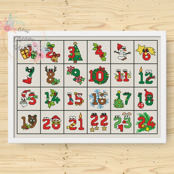 Advent calendar Cross Stitch Pattern, Holiday Christmas Decor xStitch, Christmas Calendar, Winter Calendar, Merry Christmas xStitch, #131