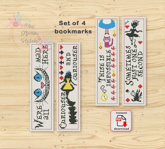 Bookmark Alice Cross Stitch Pattern, Wonderland Stitch Counted