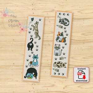 Bookmark cat cross stitch pattern, Reader Library, Classic Book Cross Stitch, Сute cats, Bookmark animals, Bibliophile Reading Room #206