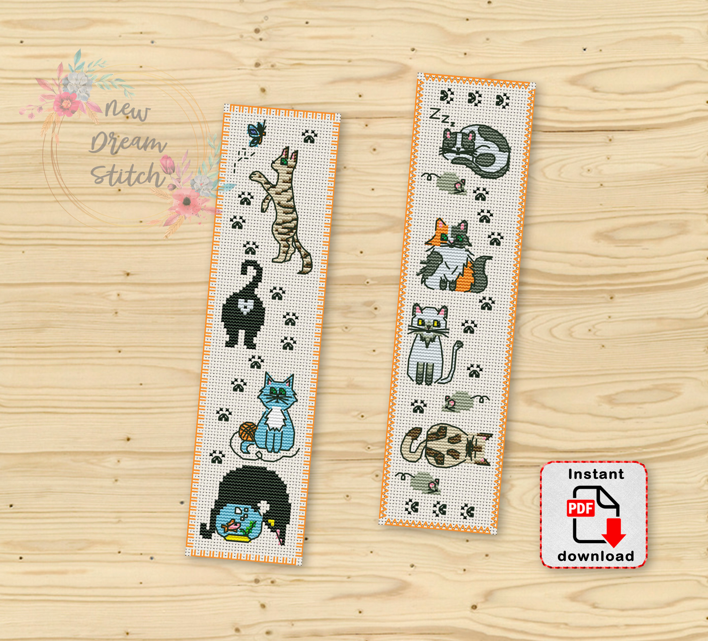 Bookmark Cat Cross Stitch Pattern, Reader Library, Classic Book Cross Stitch,  Сute Cats, Bookmark Animals, Bibliophile Reading Room 206 