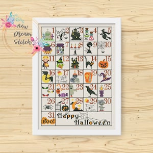 Halloween Calendar Cross Stitch Pattern, Happy Halloween Cross Stitch, Halloween Decor xStitch, Halloween Pattern, PDF Instant Download #111