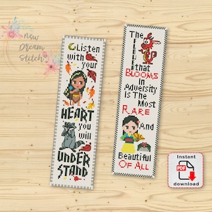 Bookmark Princesses cross stitch pattern, Mini Pixel Princesses, Chinese princess, Native princess, Reader Library, Classic Book, #221
