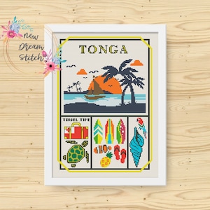 Tonga Cross Stitch Pattern, Little city cross stitch pattern, Modern cross stitch, Island Beach cross stitch, Travel cross stitch, #063