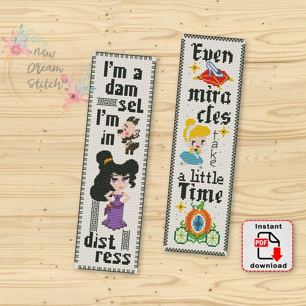 Bookmark Princesses cross stitch pattern Mini pixel people bookmark pattern with little princesses Fairy tale quotes embroidery pattern #229