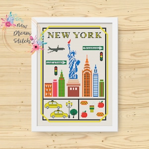 New York City Cross Stitch Pattern, Little city cross stitch pattern, Modern cross stitch, US State cross stitch, Travel cross stitch, #011