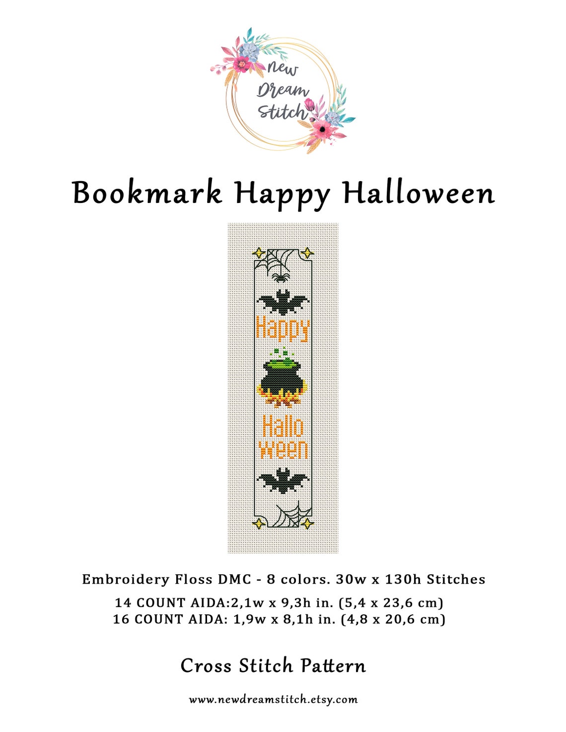 Bookmark Halloween Cross Stitch Pattern, Lilac Bookmark Pattern With ...