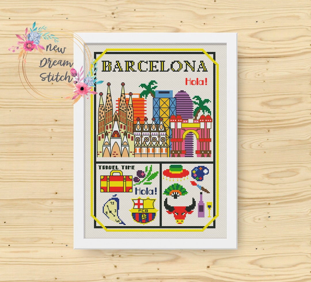 Barcelona Cross Stitch Pattern, Little City Cross Stitch Pattern, Spain ...
