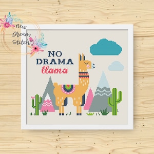 No drama llama cross stitch pattern, baby chart Animals, Quote Cross Stitch, Nursery decor wall art, Funny xstitch, Instant Download, #066