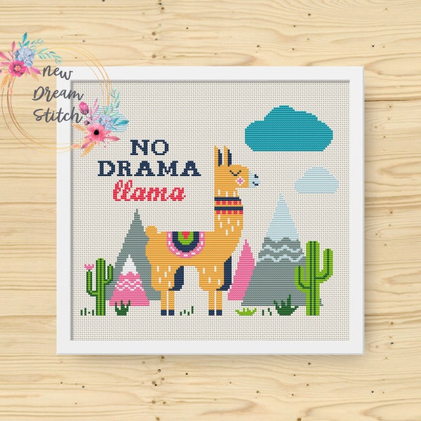 No drama llama cross stitch pattern, baby chart Animals, Quote Cross Stitch, Nursery decor wall art, Funny xstitch, Instant Download, #066