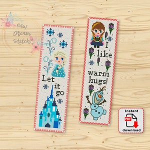Bookmark Princesses cross stitch pattern, Mini Pixel Princesses, Snowman xStitch, Fairytale stitxh, Reader Library, Classic Book, #204