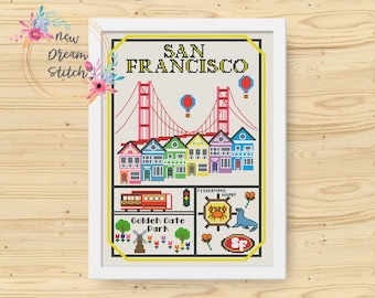San Francisco Cross Stitch Pattern, Little city cross stitch pattern, California xstitch, US State cross stitch, Travel cross stitch, #238