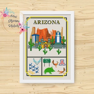 Arizona Cross Stitch Pattern, Little city cross stitch pattern, Modern cross stitch, US State cross stitch, Travel cross stitch, #010