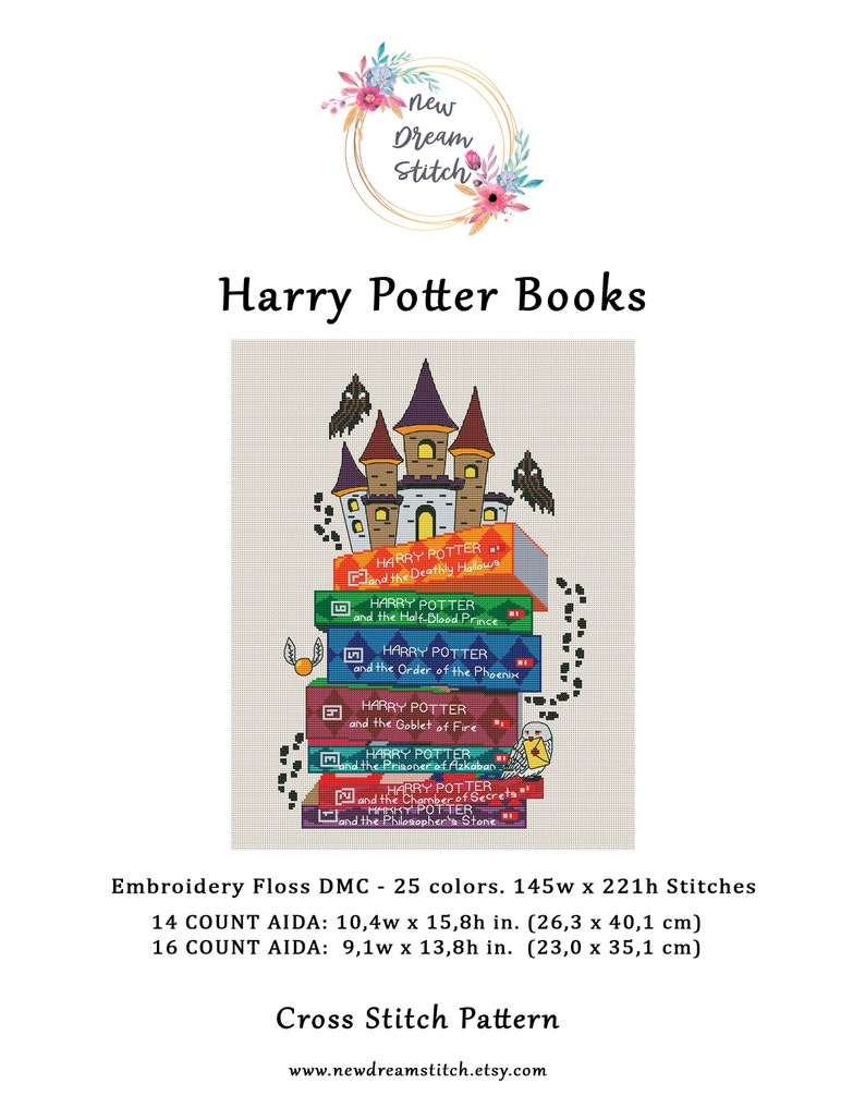 Magic school castle Cross Stitch Pattern, Wizard book, Wizarding world counted cross stitch, Set of books, little wizard, Download PDF 167 image 2