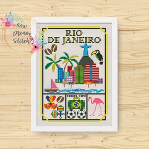 Schema punto croce Rio de Janeiro, schema punto croce piccola città, punto croce moderno, punto croce Brasile, punto croce viaggio, #072
