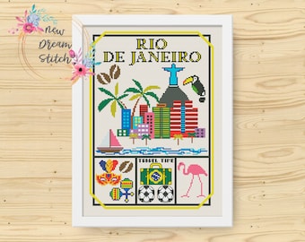 Rio de Janeiro Cross Stitch Pattern, Little city cross stitch pattern, Modern cross stitch, Brazil cross stitch, Travel cross stitch, #072