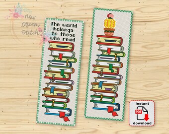 Bookmark cross stitch pattern, Reader Library, Classic Book Cross Stitch, Book Stack of Books xstitch, Cactus, Bibliophile Reading Room #177