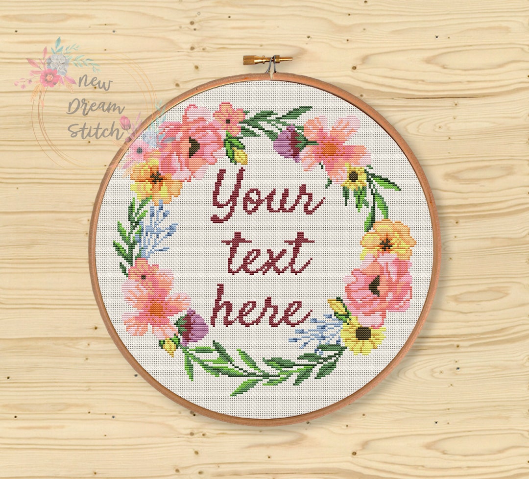 Floral Wreath Cross Stitch Pattern, Personalized Cross Stitch