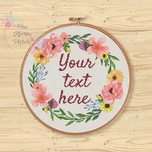 Floral wreath cross stitch pattern, Personalized cross stitch pattern, Flowers cross stitch, Funny quote cross stitch, Modern xstitch, #051
