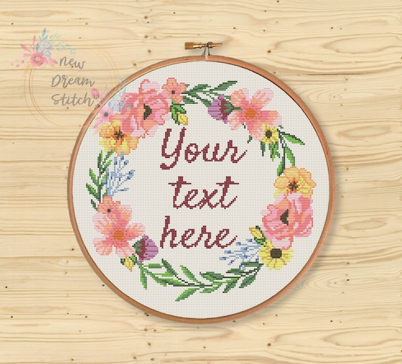 Floral Wreath Cross Stitch Pattern, Personalized Cross Stitch
