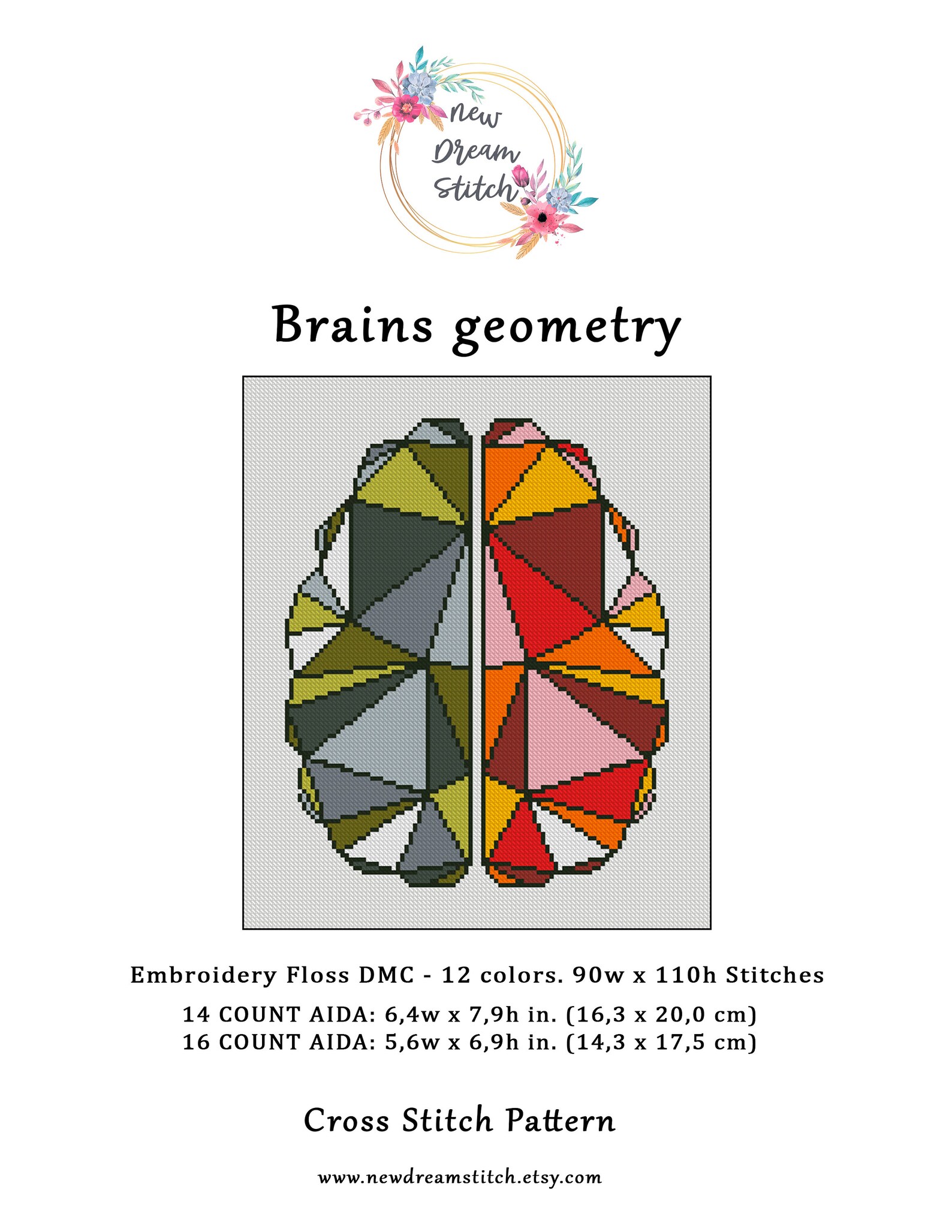 Brain Cross Stitch Pattern Anatomy Cross Stitch Geometric Etsy