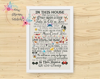 In This House we do Cross Stitch Pattern, Fairytale Heroes, Family Rules, Cartoon Quote, Kids room Decor cross stitch, Instant Download #209
