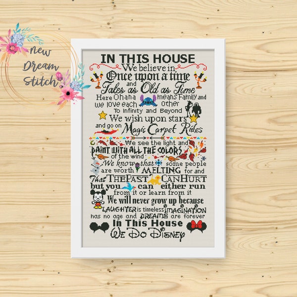 In This House we do Cross Stitch Pattern, Fairytale Heroes, Family Rules, Cartoon Quote, Kids room Decor cross stitch, Instant Download #209