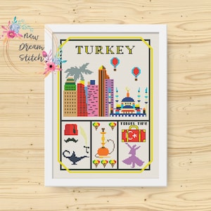 Turkey Cross Stitch Pattern, Little city cross stitch, Ankara, Istanbul, Modern cross stitch, country stitch, Travel cross stitch, #037
