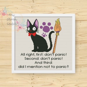 Black Cat cross stitch pattern, Delivery Service cross stitch pattern, Animal Cross Stitch, Quote Cross Stitch, Anime Cross Stitch, #071