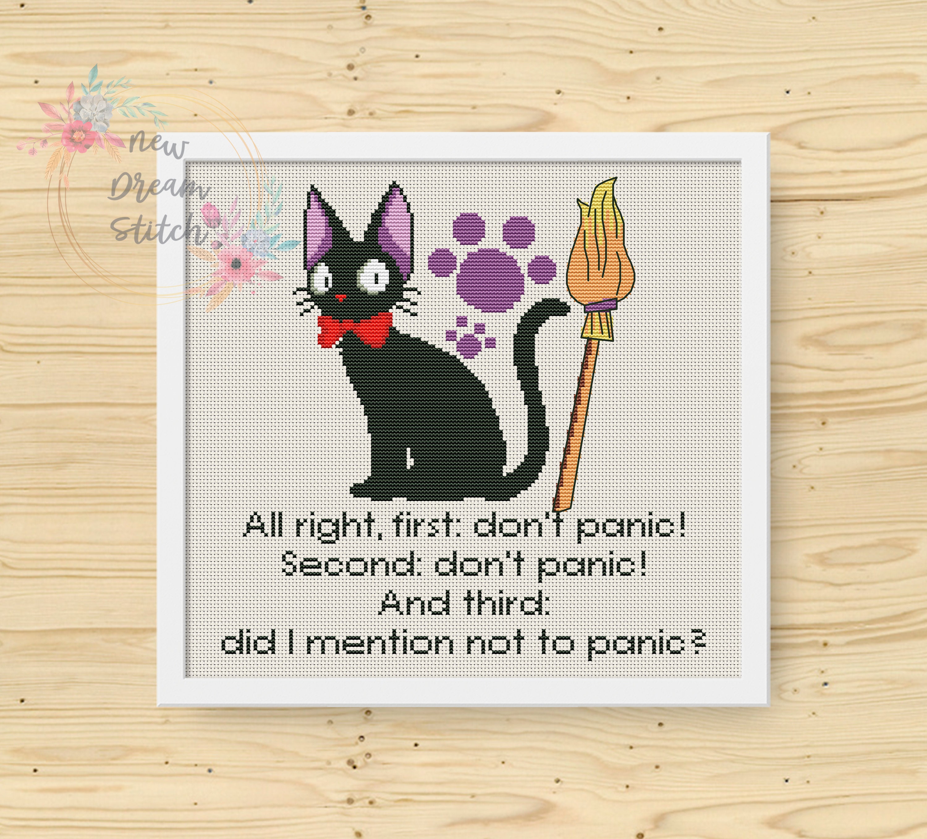 Black Cat Cross Stitch Pattern, Delivery Service Cross Stitch
