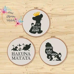 SET Cartoon Heroes Kreuzstichmuster, Löwe Kreuzstich, Hakuna Matata xStitch, Kinderzimmer Kreuzstich, PDF Instant Download, #145