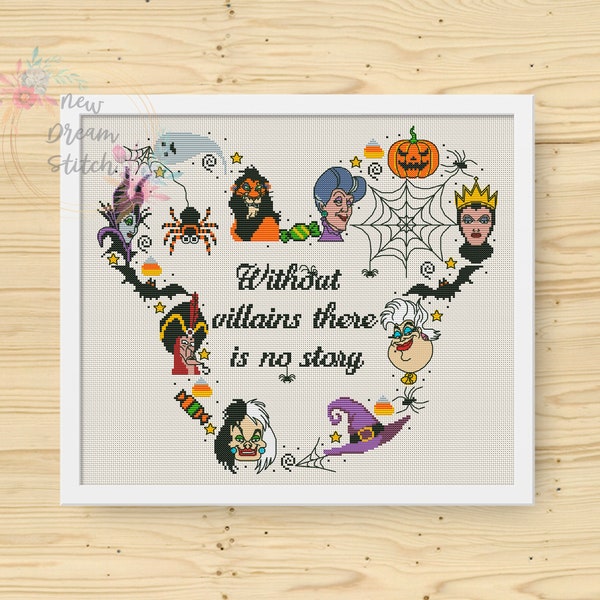 Without villains there is no story Cross Stitch Pattern, Halloween Cross Stitch, Mouse head xStitch, Kids room Decor, Instant Download #211