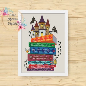 Magic school castle Cross Stitch Pattern, Wizard book, Wizarding world counted cross stitch, Set of books, little wizard, Download PDF 167 image 1