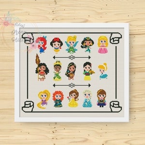 Minipixel prinsessen kruissteekpatroon, kleine prinsessen kruissteekpatroon, Neverland, zeemeermin, schoonheid prinses steek geteld, #057