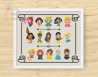 Mini Pixel Princesses Cross Stitch Pattern, Little Princesses