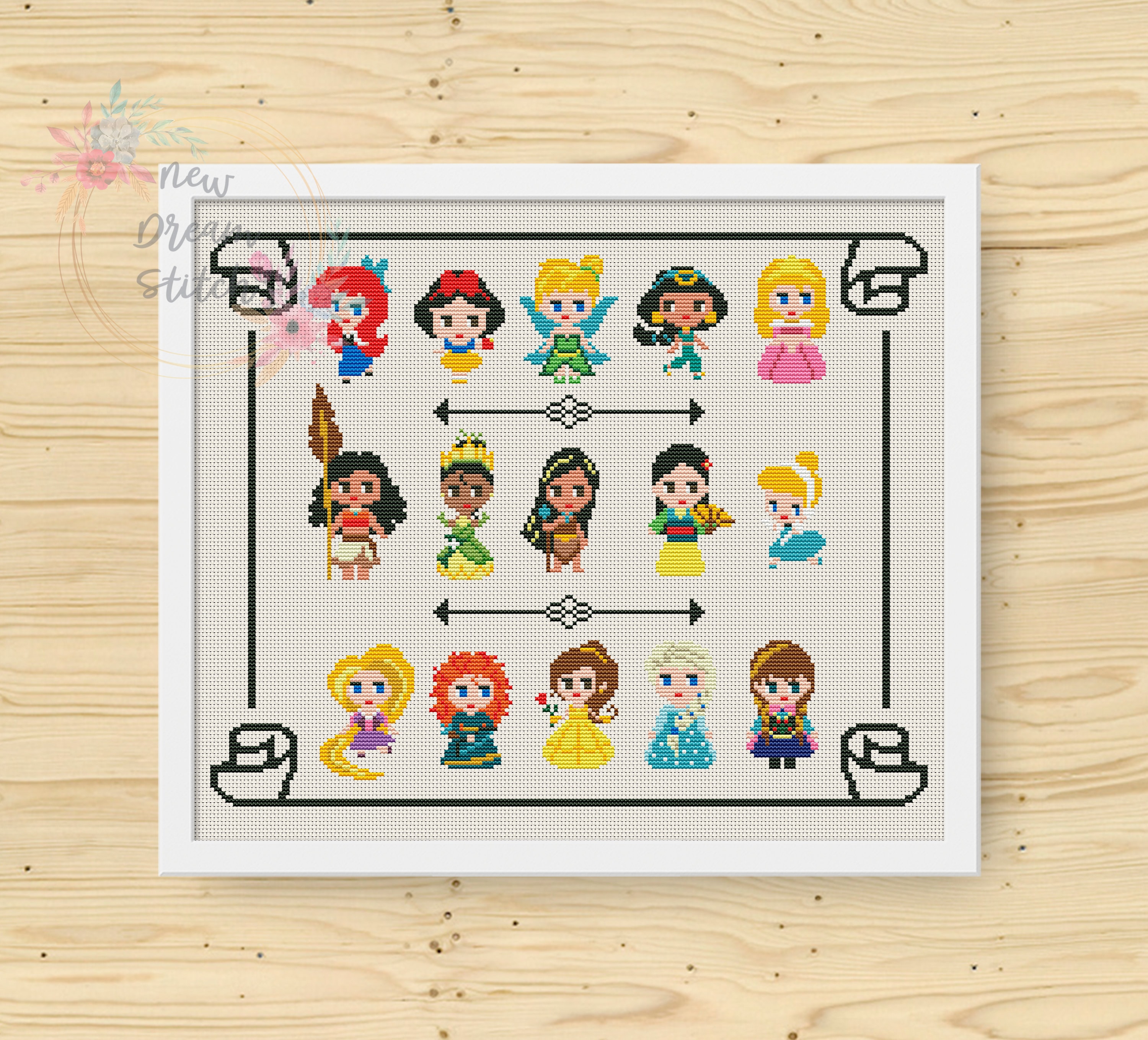 その他 Disney Princesses in Cross Stitch-22 Projects Mini Pixel Princesses Cross Stitch Pattern, Little Princesses