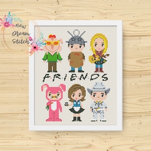 Mini Friends Cross Stitch Pattern, friends iconic outfits xStitch, Best Quotes Friends TV Show xstitch, Counted Chart, Comic Series, #172